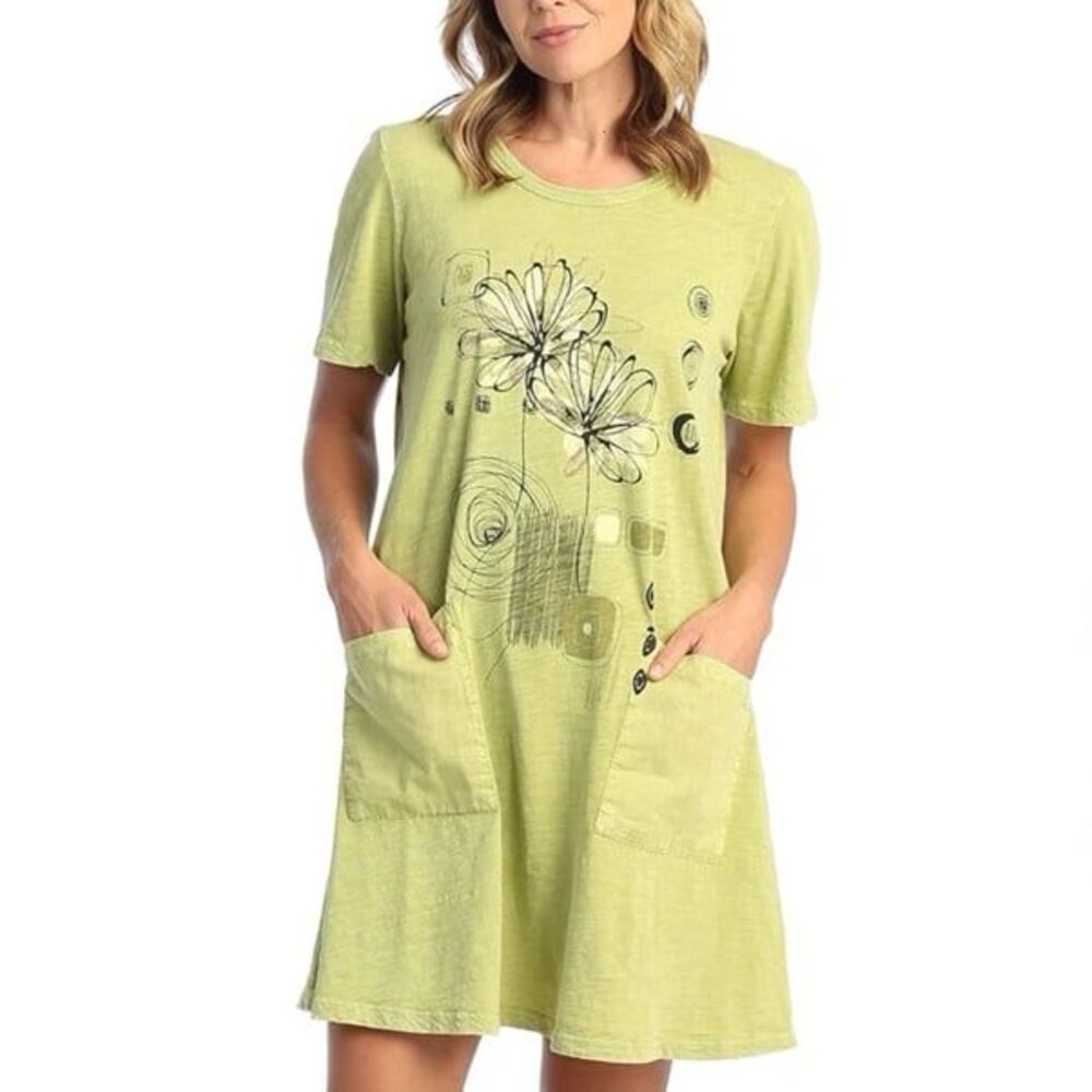 Jess & Jane Mia Mineral Washed Cotton Pocket Dress Cactus Green Plus Size 1X